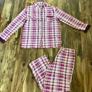 Cuddl Duds Women’s Pajama Set Size Small Pink and Cream Plaid Sleepwear